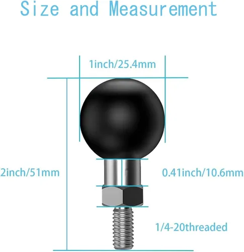 Miniatura 6 de Adaptador de bola de base de montaje de bola de 1 pulgada con perno roscado de acero inoxidable 1/4-20 compatible con soportes RAM, brazo de bola