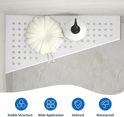 Miniatura 3 de Estante esquinero para ducha, 2 piezas, estantes de baño en forma de trapezoidal de 12 pulgadas para pared de azulejos, estante de acero inoxidable
