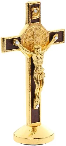Estatua de crucifijo de metal de 3.5 pulgadas con decoración católica para 3 colores a elegir, oro
