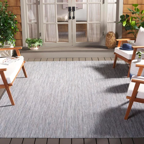 Miniatura 76 de SAFAVIEH Alfombra Lavable para Exteriores Colección Courtyard - Pasillo de 2'3" x 6'7", Azul Marino y Gris, No Desprende Pelusa y Fácil Limpieza