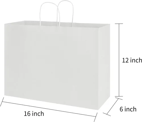 Miniatura 2 de bagmad Paquete de 50 bolsas grandes de papel kraft blanco de 16 x 6 x 12 pulgadas con asas a granel para compras, bodas, comestibles, mercancías al