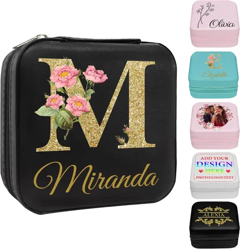Miniatura 25 de Joyero personalizado con nombre, joyero de viaje portátil personalizado, organizador de joyas de cuero, cajas de dama de honor, boda, regalo