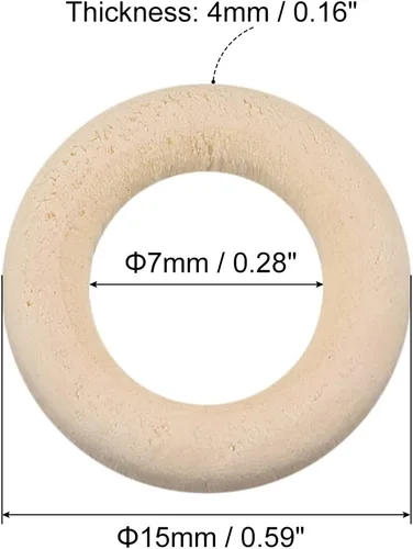 Miniatura 2 de uxcell 50 anillos de madera natural de 0.591 in (0.6 pulgadas), círculos de madera lisa sin terminar de 0.157 in de grosor para manualidades, tejer