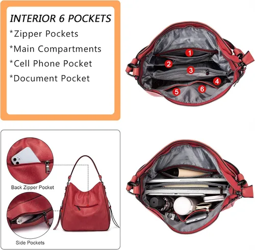 Miniatura 5 de Bolsas de diseñador de estilo hobo, grandes, de cuero sintético, para mujer