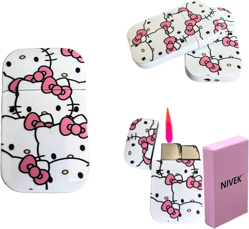Miniatura 16 de NIVEK Kulomi Encendedor Kitty KT con llama rosa de bolsillo, recargable, Kawaii lindo, resistente al viento (Gato, Conejo, Melodía, Duffy)