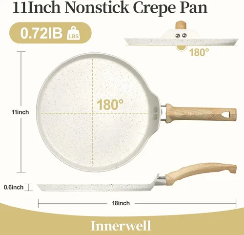 Miniatura 6 de Innerwell - Sartén antiadherente para crepes, sartén plana con revestimiento de granito Dosa Tawa para tortillas, de 10 pulgadas, parrilla