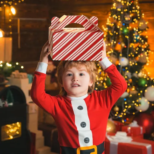 Miniatura 2 de Cholemy 50 piezas de cajas de regalo de Navidad con asa, cajas de diseño rojo y blanco, cajas de galletas y dulces de Navidad, cajas de papel