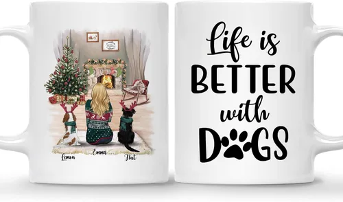 Miniatura 24 de Gossby Taza de café de Navidad personalizada con diseño de perro y mamá, regalo de Navidad personalizado para mujeres con nombre, taza de cerámica