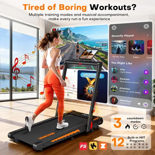 Miniatura 3 de Treadmill with Speaker, 6-in-1 7.5MPH Foldable Treadmill for Home with App Compatible, Walking Pad with 10% Incline, LED Display, 3.0HP Brushless