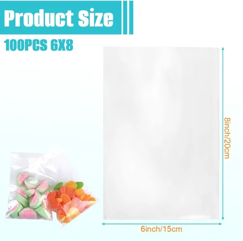 Miniatura 2 de 100 bolsas de celofán plano transparente de 6 x 8 pulgadas (1.2 mil) para cestas de regalo, recuerdos de fiesta y manualidades