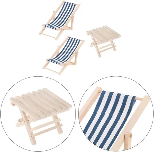 Miniatura 2 de Paquete de 3 sillas y mesa de playa en miniatura, juego de muebles de playa en miniatura a escala 1:12, sillas de playa pequeñas para decoración