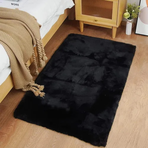 Miniatura 81 de Ghouse Alfombra ultrasuave de pelo sintético de conejo, alfombras lavables a máquina para dormitorio, alfombras esponjosas para sala de estar, Blanco