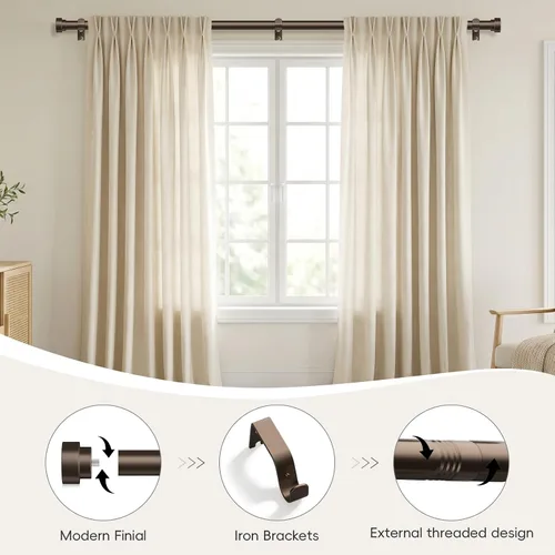 Miniatura 4 de Barras de cortina de bronce para ventanas de 30 a 42 pulgadas (2.5-3.5 pies), barras de cortina resistentes de 1 pulgada de diámetro, barra