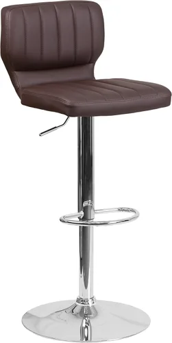 Miniatura 3 de EMMA + OLIVER Brown Vinyl Adjustable Height Vertical Stitch Back Barstool