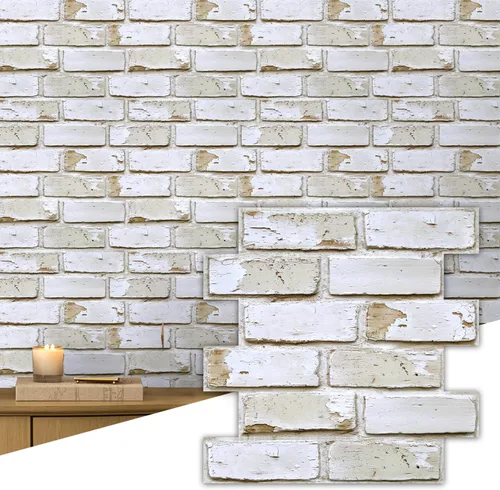 Miniatura 16 de Commomy 10 piezas de paneles de pared de ladrillo sintético 3D de 11.8"X11.8", azulejos de ladrillo de PVC de tamaño pequeño para despegar y pegar