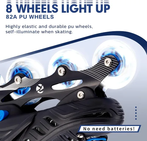 Miniatura 5 de Kuxuan - Patines en línea ajustables para niños, jóvenes y adultos, patines iluminadores con ruedas iluminadas 2-Azul