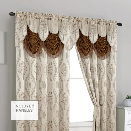 Miniatura 6 de Elegant Comfort Lujoso y hermoso juego de paneles de cortina con cenefa adjunta y respaldo de 54" x 84 pulgadas (juego de 2), beige