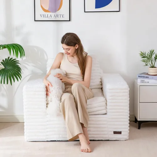 Miniatura 3 de MAXYOYO Puf Gigante Silla para Adultos, Sofá de Suelo Tapizado con Almohadas y Reposabrazos, Puf Grande Sofá Silla de Felpa Sofá Puf para Dormitorio