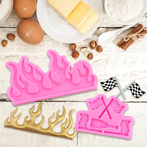 Miniatura 7 de Rainmae Moldes de fondant de llama, molde de fondant para neumáticos de automóvil, moldes de silicona de fuego caliente, molde de neumático redondo