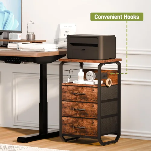 Miniatura 7 de runjuly Mesita de noche con luz, mesa auxiliar LED con cajones y estación de carga con puerto tipo C, pequeña mesa de noche con ganchos, cómoda