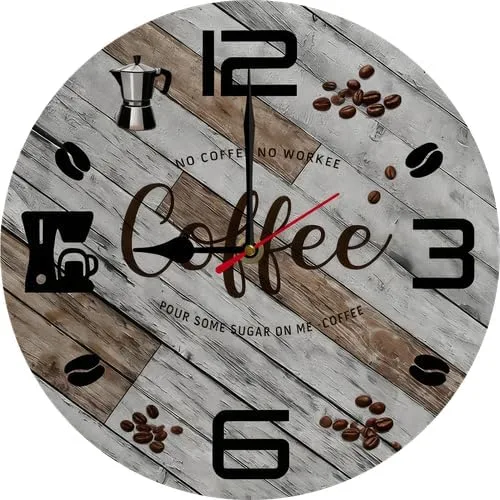 Miniatura 8 de Reloj de pared de café de 10 pulgadas, reloj redondo de madera de café, reloj silencioso sin tictac, relojes vintage de granja para oficina, hogar