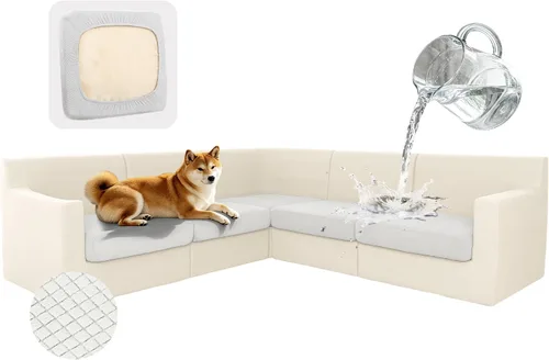 Miniatura 13 de ALIECOM Fundas 100% impermeables para sofá seccional esquinero en forma de L, fundas de cojín de jacquard elásticas para mascotas y perros