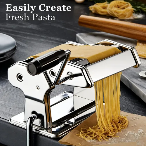 Miniatura 7 de Máquina para hacer pasta, máquina manual de pasta con 9 ajustes de grosor ajustables, fabricante de fideos de acero inoxidable con rodillos