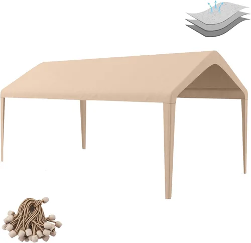 Cubierta de toldo de repuesto para cochera de 10 x 20 pies para la parte superior de la tienda de campaña, cubierta de refugio de garaje con cuerdas