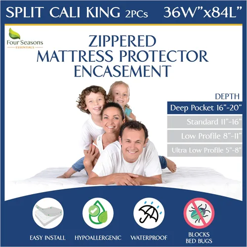 Miniatura 10 de Protector de colchón California King contra chinches, funda impermeable con cremallera - Bolsillo profundo que se adapta hasta 20" de profundidad