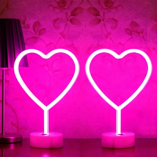 Miniatura 13 de BHCLIGHT Letrero de neón de corazón rojo, luz LED de neón de San Valentín alimentada por batería o USB, luces de corazón rojo de San Valentín