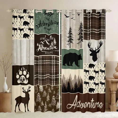Miniatura 20 de Cortinas rústicas retro de cabaña, cortinas opacas de oso ciervo, 38 pulgadas de ancho x 45 pulgadas de largo, 2 paneles, cortinas de caza