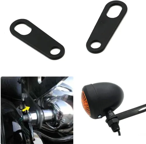 Miniatura 2 de 2 unids negro acero motocicleta indicador trasero señal de giro soporte soporte luz lámpara soporte amortiguadores para Harley Racer Bobber Chopper