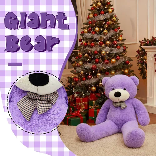 Miniatura 4 de Meooeck - Oso de peluche grande y grande, bonito regalo de felpa para novia, esposa, amante, aniversario de cumpleaños (lazo, 4 pies, morado)