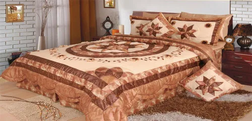 Dada Bedding - Juego de edredón floral marrón otoñal, estampado de estrellas de retazos de color marfil castaño con fundas de almohada y fundas de