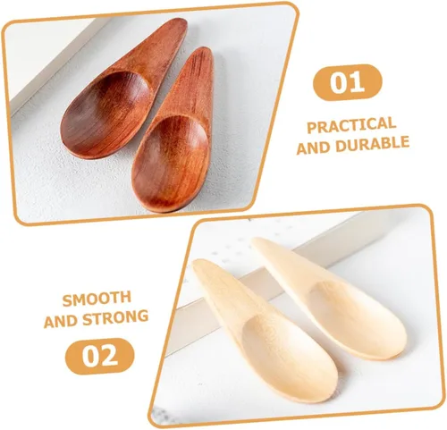 Miniatura 4 de Cucharas de madera pequeñas 2 cucharas de madera para postre cucharadita de sal cucharadita multifunción cucharas pequeñas cucharas de té prácticas