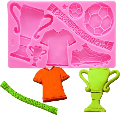 Topyond Molde de chocolate para fútbol, mini Copa del Mundo de Fútbol, moldes de silicona para pastel temático, moldes de fondant de silicona para