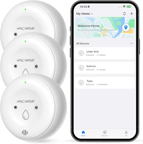 Miniatura 11 de APEC WATER Detector de fugas de agua WiFi para el hogar, conexión a la aplicación para recibir alertas en tiempo real, detección de humedad húmeda