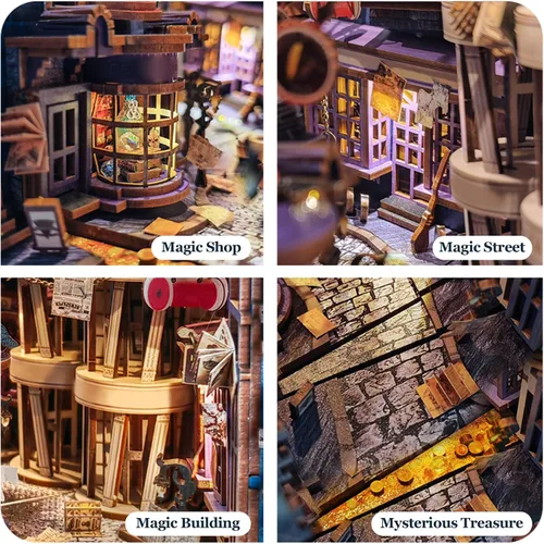 Miniatura 4 de Kit de rincón de libros mágico - Kit de casa de muñecas en miniatura DIY para adultos y adolescentes, rompecabezas de madera 3D para estantería