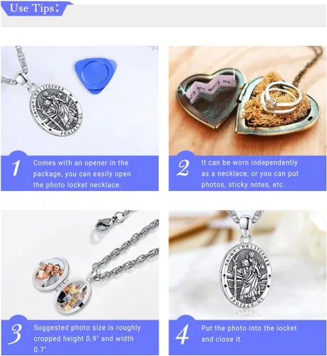 Miniatura 260 de Eusense Saint Necklace Sterling Silver 925 Protection Jewelry for Men Women Patron St Medals Amulet Pendant