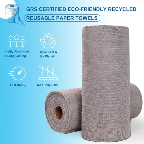 Miniatura 2 de Toallas de papel reutilizables lavables en rollo: paquete de 50 toallas de papel sin papel que se despegan de 12 x 12 pulgadas, toallas de tela Gris