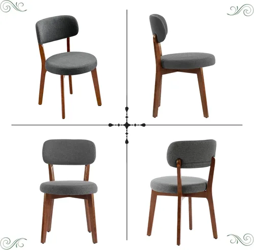 Miniatura 8 de Furniliving Juego de 4 sillas de comedor de madera de roble, sillas de cocina tapizadas de lino moderno de mediados de siglo con madera de roble