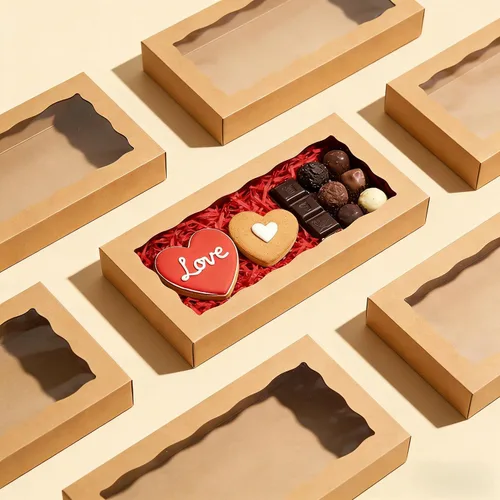 Miniatura 4 de 5 cajas de galletas marrones de 12 x 5 x 1.5 pulgadas, cajas de panadería con ventana, caja de chocolate y fresas para recuerdos de boda, regalos