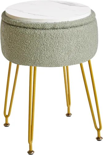 Miniatura 13 de IBUYKE Reposapiés otomano redondo de terciopelo teddy, mesa auxiliar de tocador de maquillaje, asiento de mesa de tocador de terciopelo, puf Negro