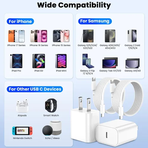 Miniatura 7 de Cargador para iPhone 17 Pro Max de carga rápida, 40 W USB C Super Fast Charger Block con cable de carga tipo C de 6 pies para iPhone 17 Pro Max/17