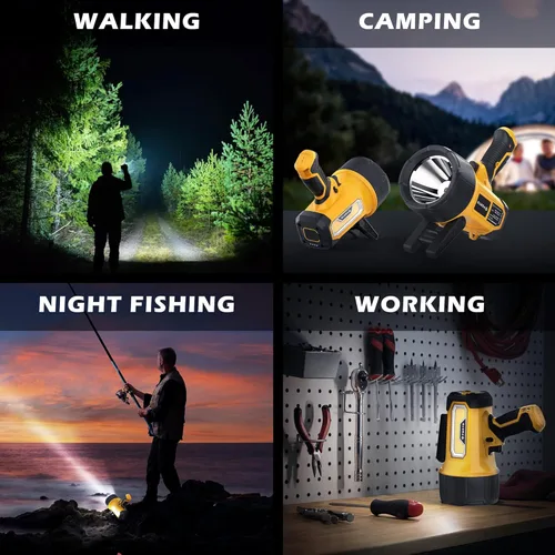 Miniatura 3 de FORTO Foco recargable, 200000 lúmenes, luz de mano con soporte plegable, 6 modos IPX7, impermeable, luces LED para pasear al perro, caza, camping