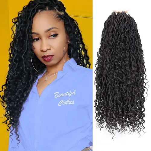 Miniatura 50 de Cabello de Crochet de 8 Pulgadas para Mujeres Negras, 7 Paquetes de Cabello de Crochet Goddess Locs con Puntas Rizadas, Locs Falsos Cortos con Bucle