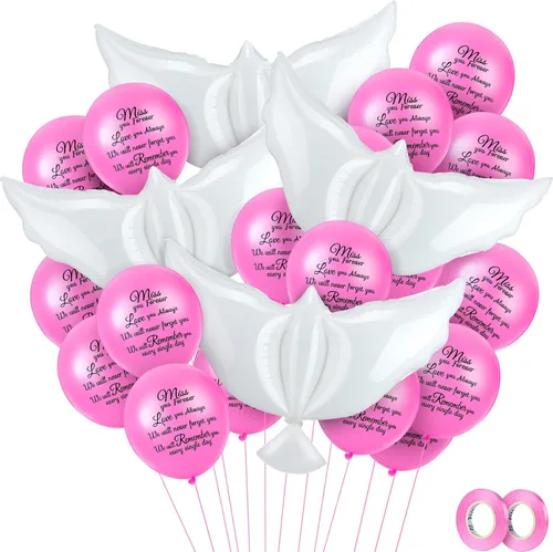 Miniatura 15 de Skylety 36 globos conmemorativos con 4 globos de paloma de la paz para liberar en recuerdo del cielo, decoraciones de helio para funerales, Negro