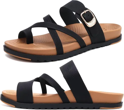 Miniatura 10 de KuaiLu - Sandalias ortopédicas para mujer con cómodo soporte de arco y amortiguación de tapete de yoga, sandalias planas de moda de verano de playa