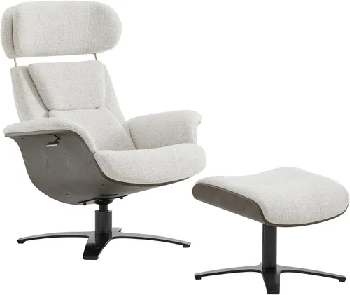 Miniatura 9 de CHITA Silla giratoria reclinable de cuero genuino con reposacabezas ajustable y otomana para sala de estar, color negro