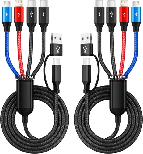 Miniatura 8 de Cable de carga múltiple 4 en 2 puertos tipo C, cables de carga USBA/C esenciales de viaje para múltiples dispositivos, cable de carga de teléfono